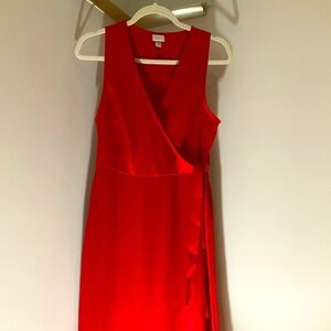 A New Day Red M Semi Wrap satin feel dress, Sleeveless Holiday Festive Scandi